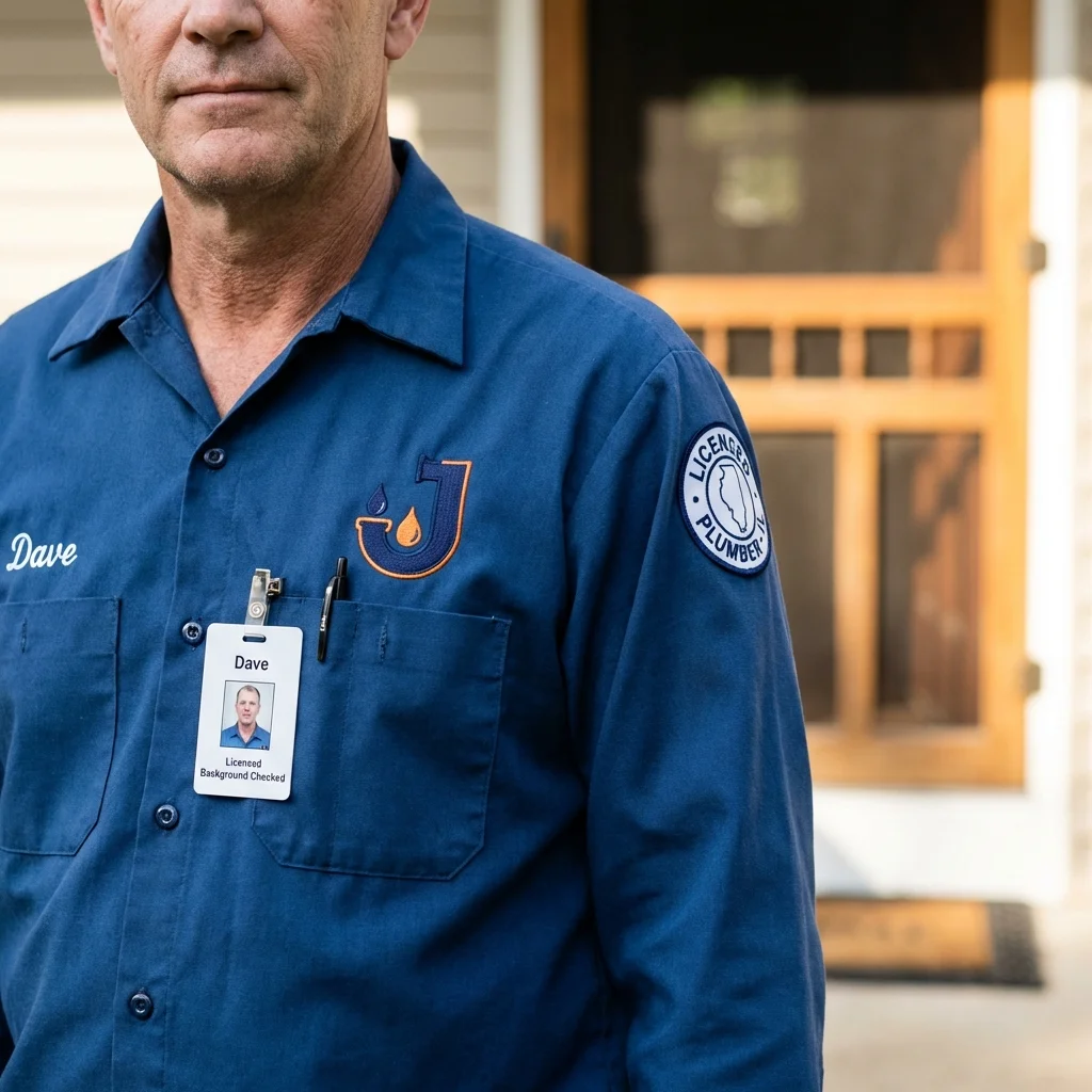 Licensed plumber showing ID badge in Chama, NM