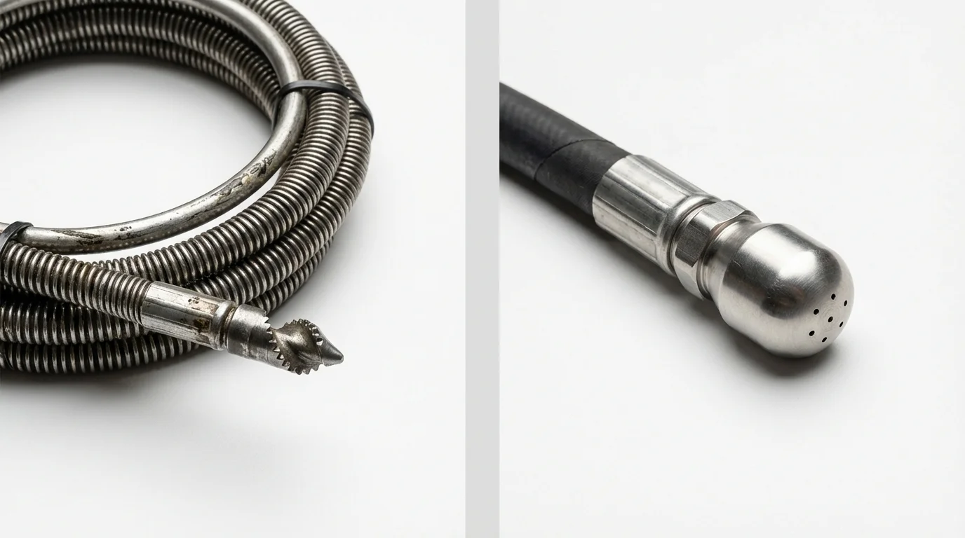 Drain snake cable and hydro jetting nozzle used for drain cleaning in Chama, NM