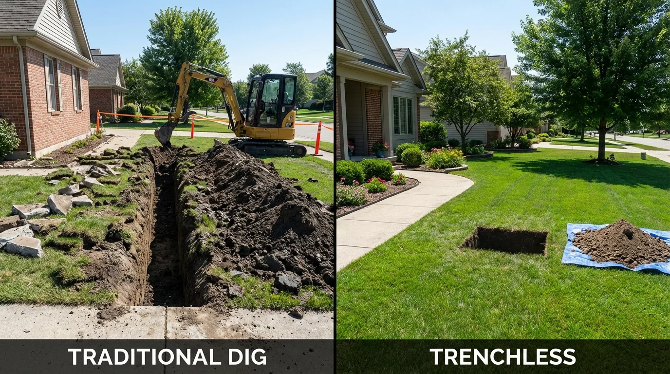 Trenchless sewer repair with minimal yard damage versus traditional excavation in Chama, NM